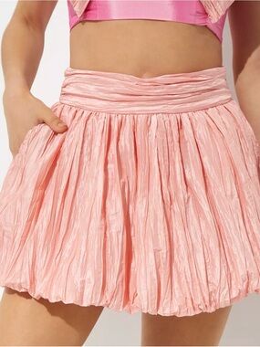 LoveShackFancy Pink Crinkled Mini Skirt